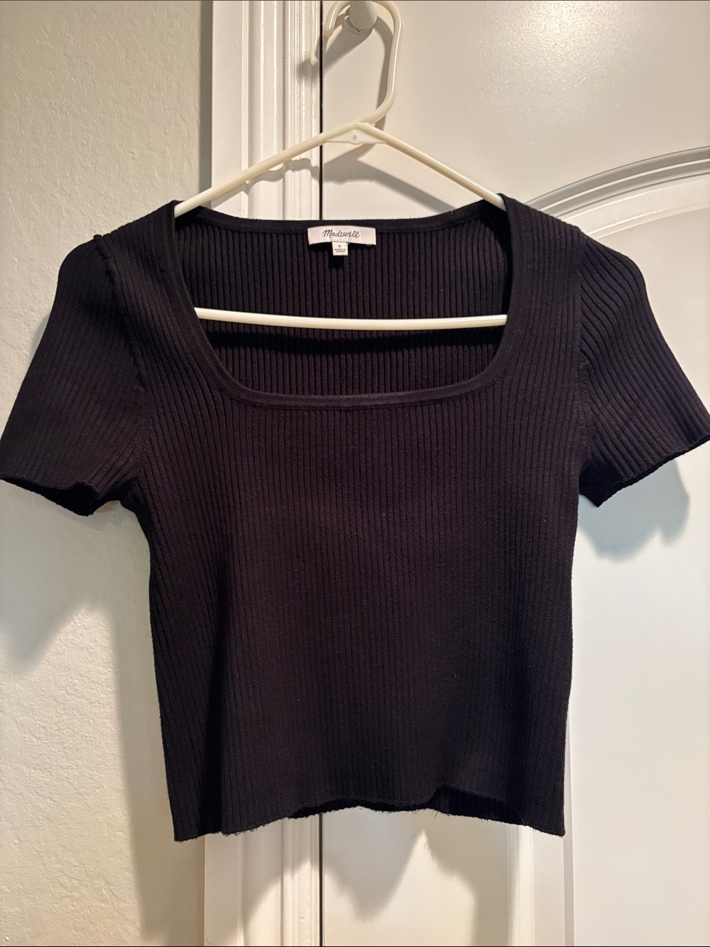 Madewell Ribbed Black Square-Neck Crop Top